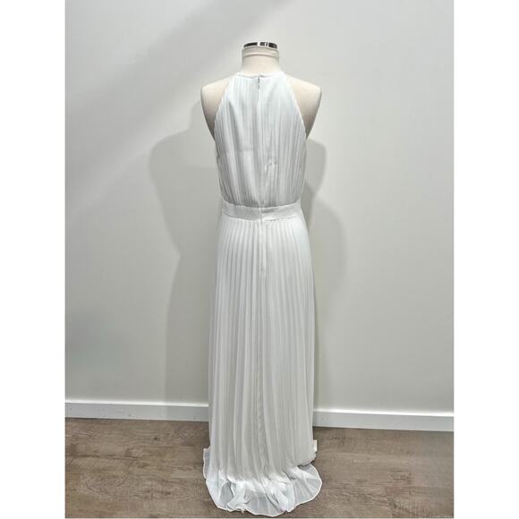 Ieena for Mac Duggal Pleated Chiffon Halter Neck Flowy Gown Dress 12496 White 6 - Picture 11 of 11